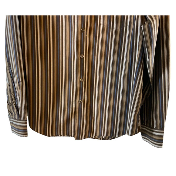 Sean John Men's XL Brown Tan Blue Shirt Striped Long Sleeve Tailored Fit Fall - Picture 8 of 9